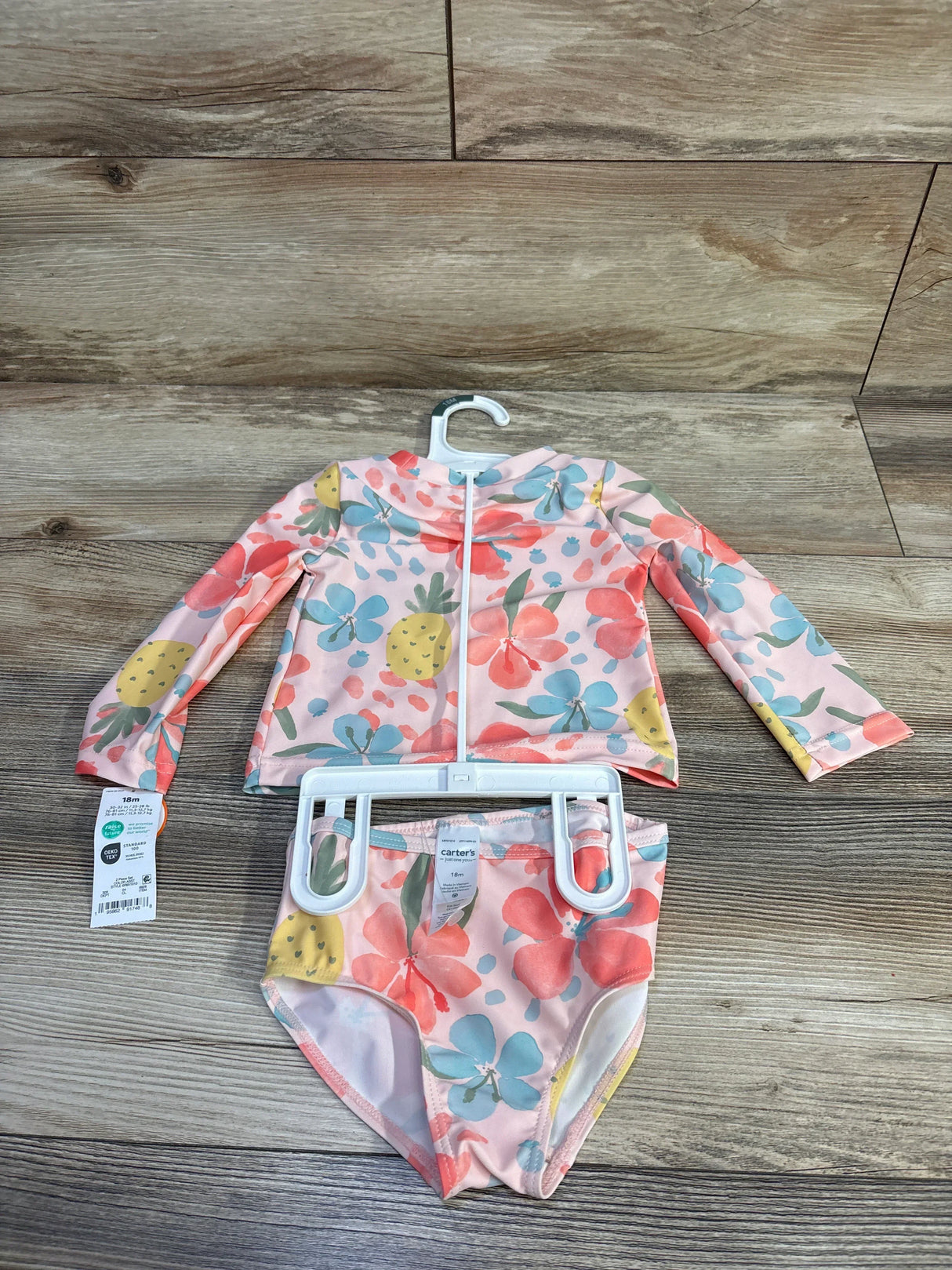 NEW Just One You 2pc Floral Rash Guard & Bikini Bottoms Pink sz 18m