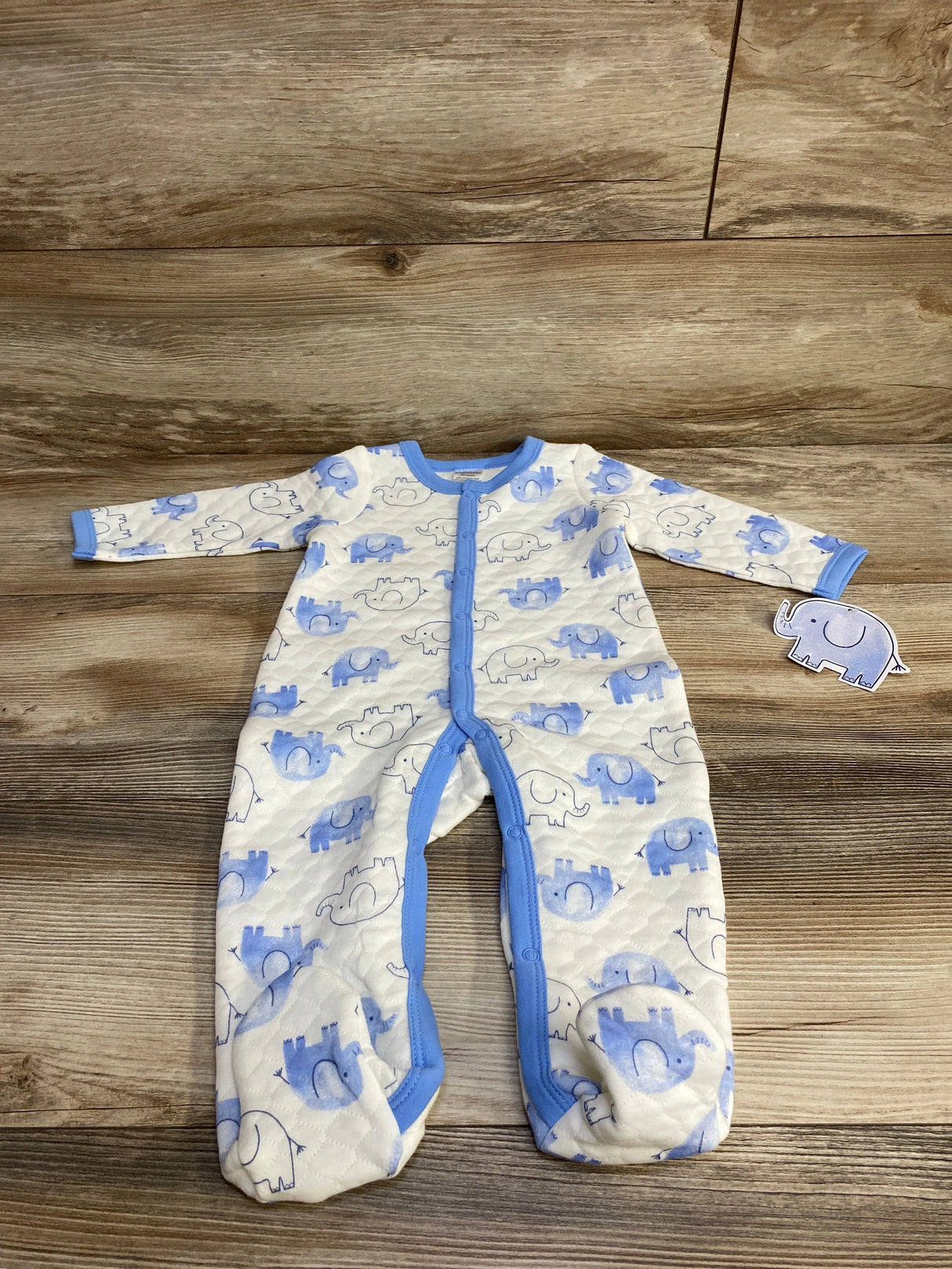 NEW Little Beginnings Quilted Elephant Print Sleeper White sz 6-9m