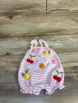 Mudpie Chevron Pom-Pom Fruit Shortie Romper White sz 0-3m