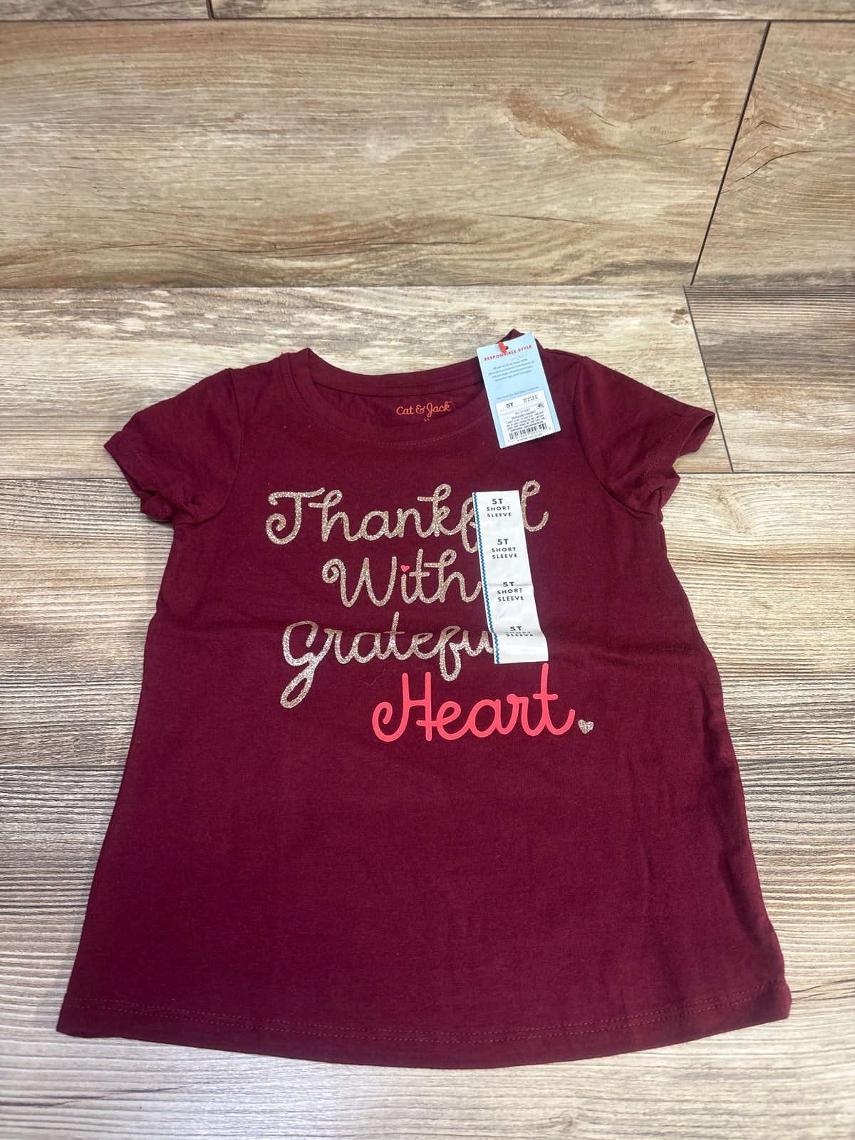 NEW Cat & Jack Thankful Graphic Shirt Burgundy sz 5T