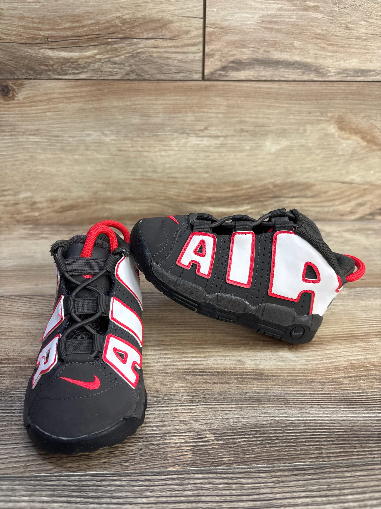 Nike Air More Uptempo TD 'Medium Ash Siren Red White' Sneakers sz 8c - Me n Mommy To Be