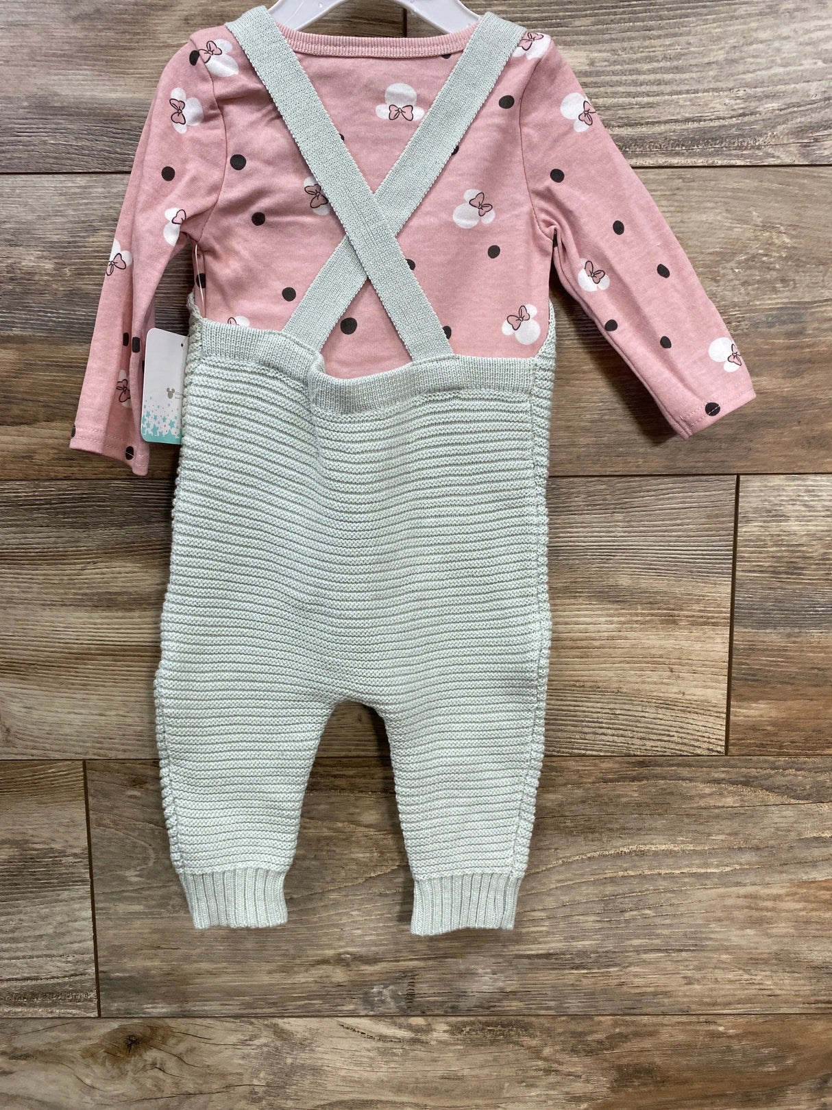 NEW Disney Baby 2pc Minnie Knit Overall & Bodysuit Set Ivory sz 3/6m