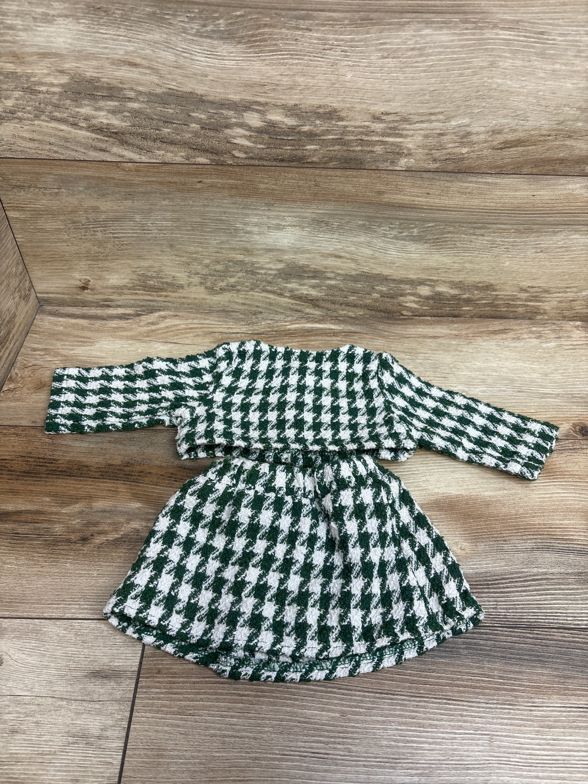 Shein 2pc Houndstooth Tweed Cropped Cardigan & Skirt Set Green sz 3-6m