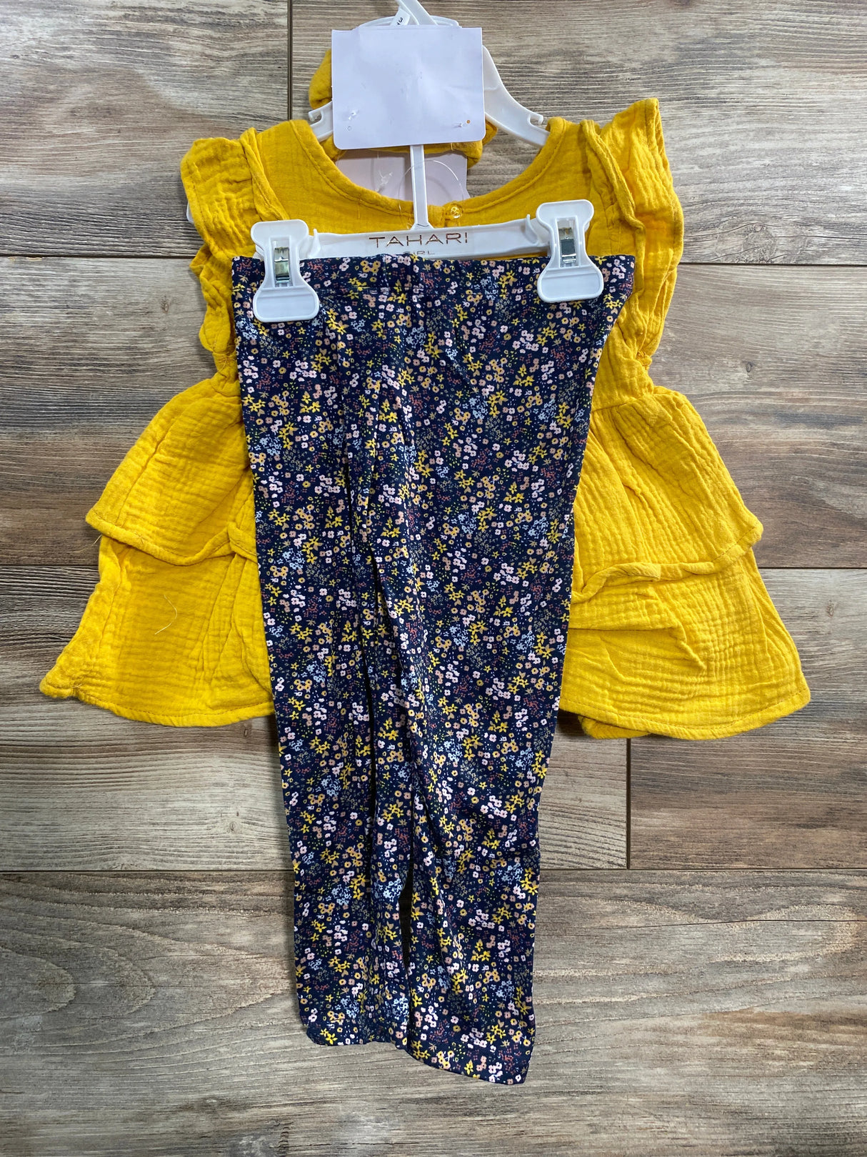 NEW Tahari Girl 3Pc Yellow Top + Leggings + Headband sz 3T