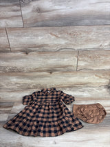 Just One You Buffalo Print Dress & Bloomers Set Brown sz 18m