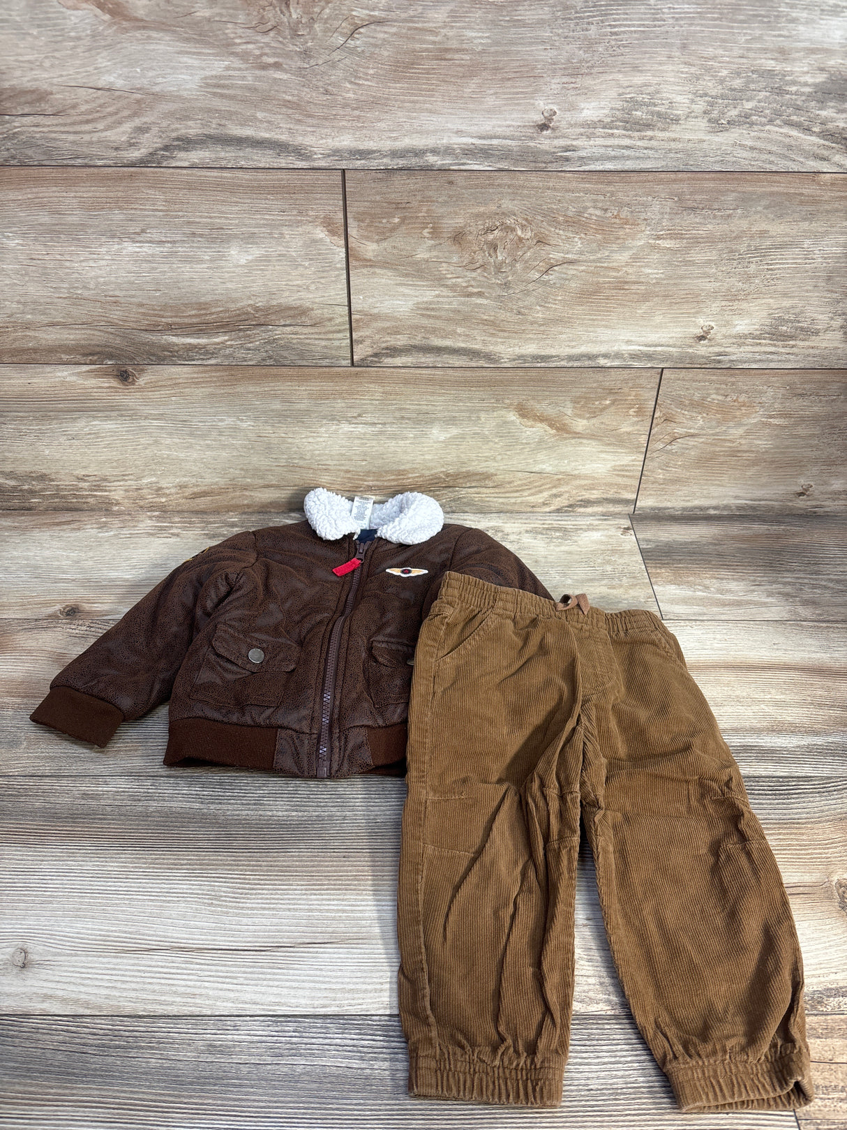 Little Me 2pc Set Pilot Bomber Jacket & Cord Pants Brown sz 18m