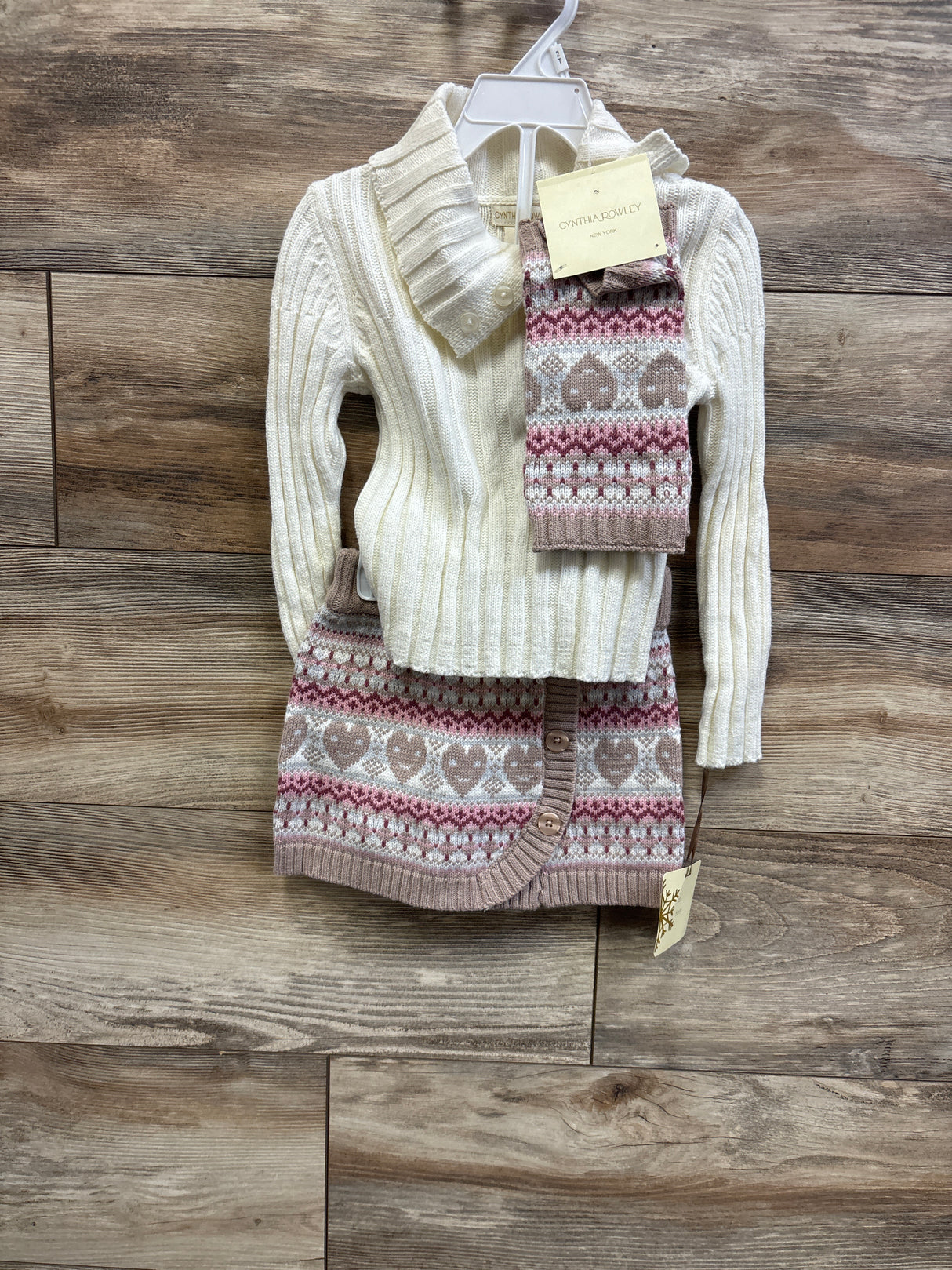 NEW Cynthia Rowley 3pc Knit Sweater, Skirt, & Leg Warmers Ivory sz 2T