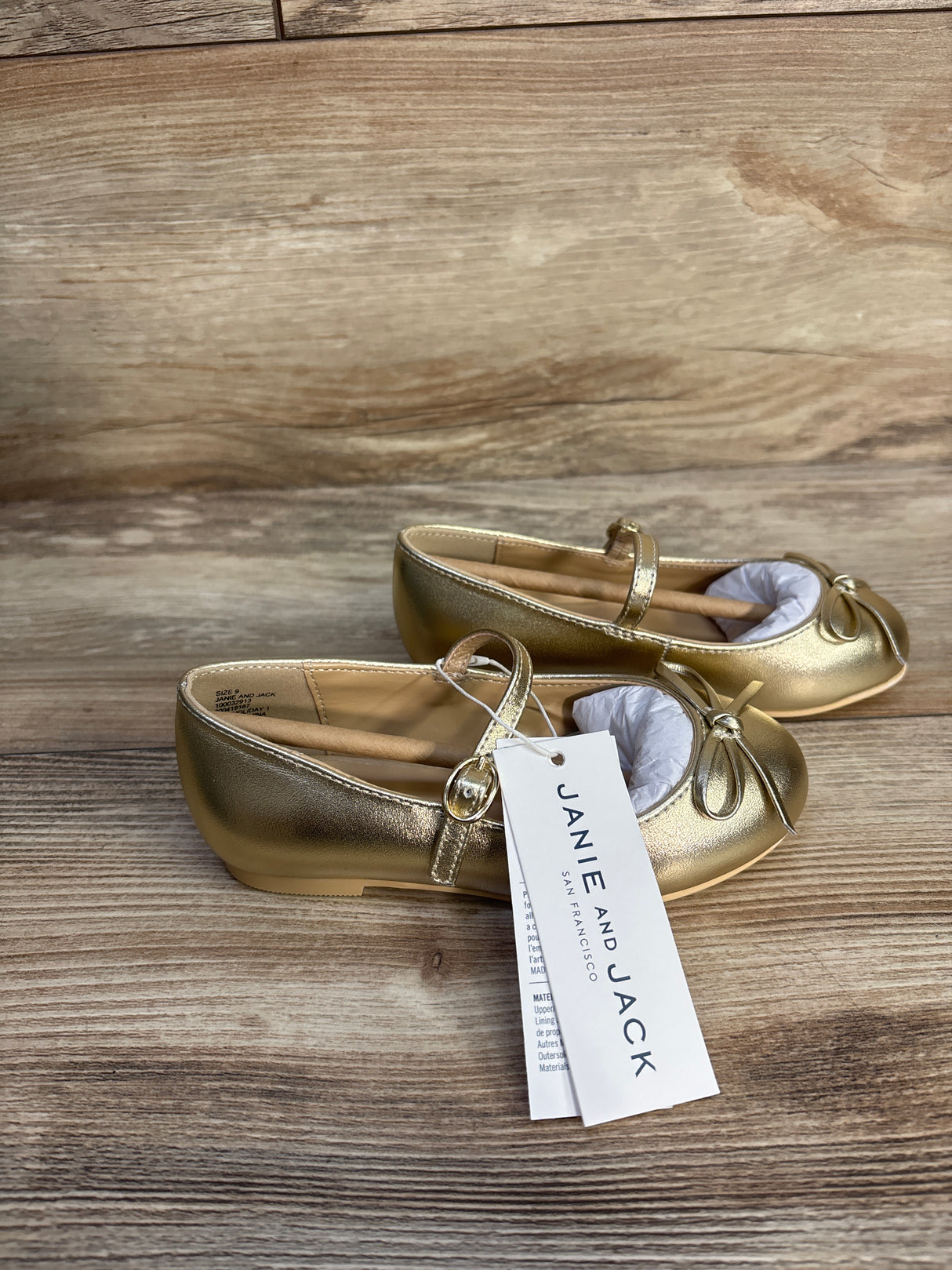 NEW Janie & Jack Gold Metallic Bow Ballet Flat sz 9c