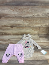 NEW Disney Baby 2pc Minnie Mouse Hooded Long Sleeve Bodysuit & Pants Beige sz 6-9m