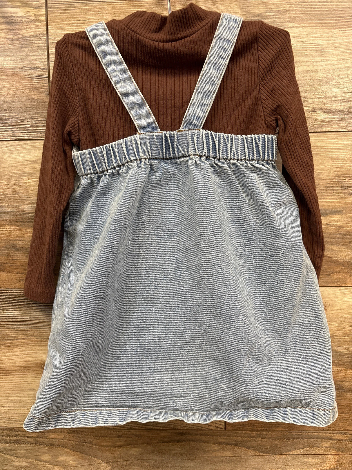 Shein 2pc Ribbed Shirt & Denim Jumper Set Brown sz 18-24m