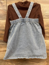 Shein 2pc Ribbed Shirt & Denim Jumper Set Brown sz 18-24m