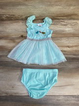 Light blue baby dress with butterfly applique, matching bloomers, ruffle sleeves, tulle skirt