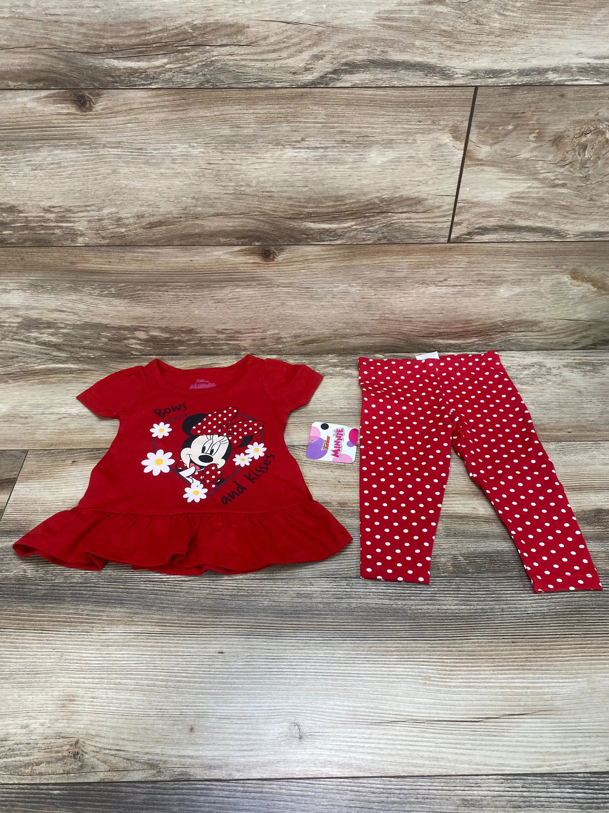 NEW Disney Junior Bows & Kisses Minnie Mouse Shirt & Leggings Red sz 12m