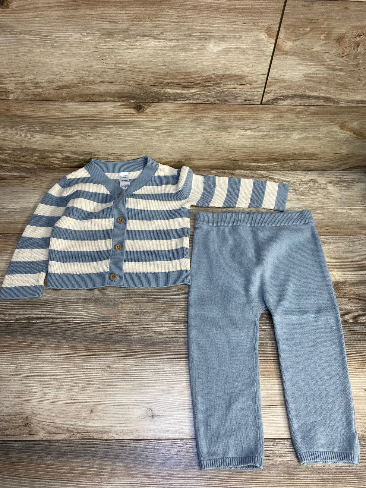 Carter's 2pc Striped Button Front Cardigan & Bottoms Set Blue sz 24m