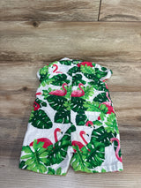 Janie & Jack Tropical Flamingo Linen Romper White sz 12-18m