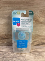NEW MAM Air Night 2pk Pacifiers, Glow-in-the-Dark Blue/Clear 6-16m