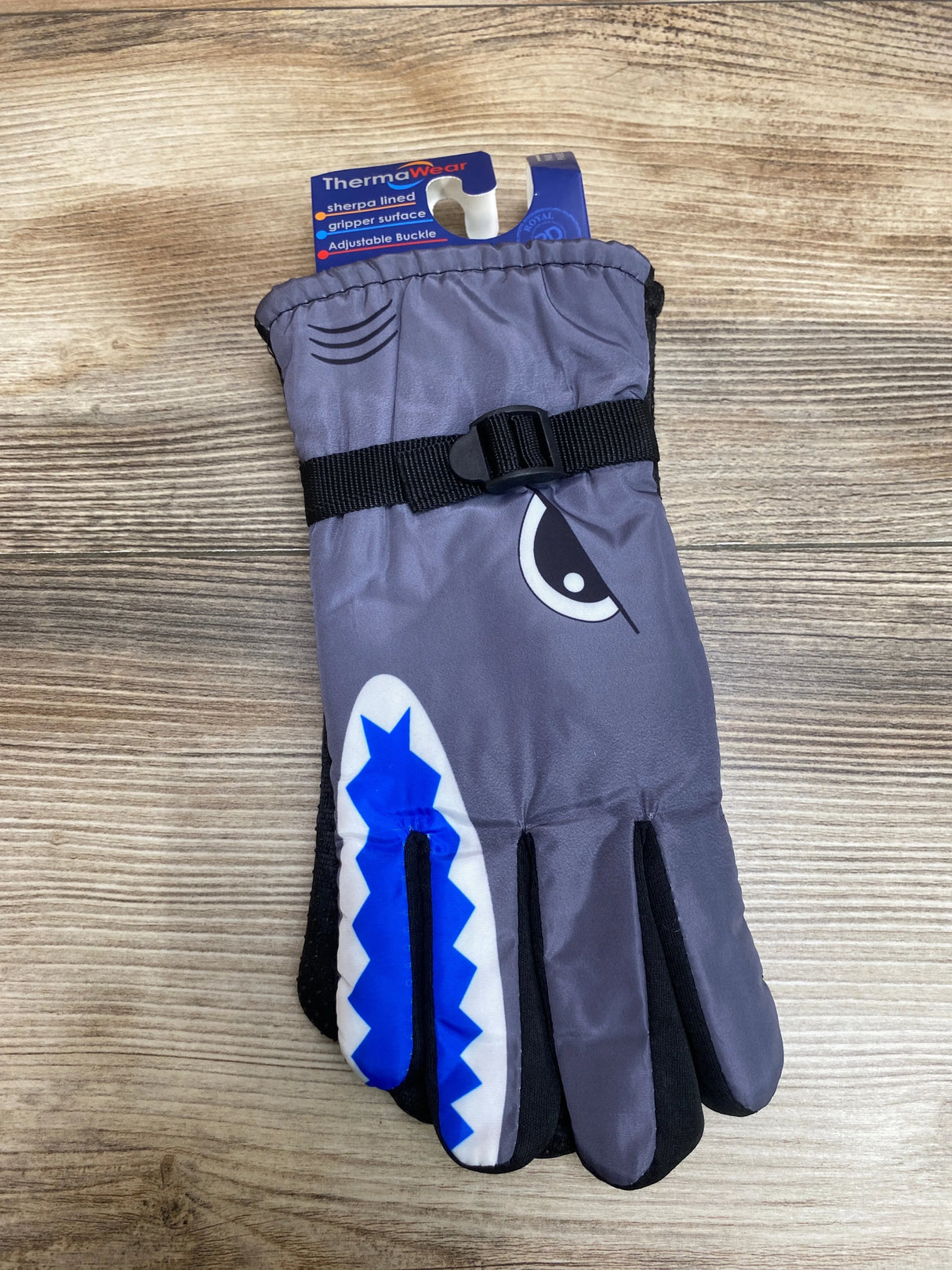 NEW ThermaWear Kid's Shark Winter Ski Gloves Grey