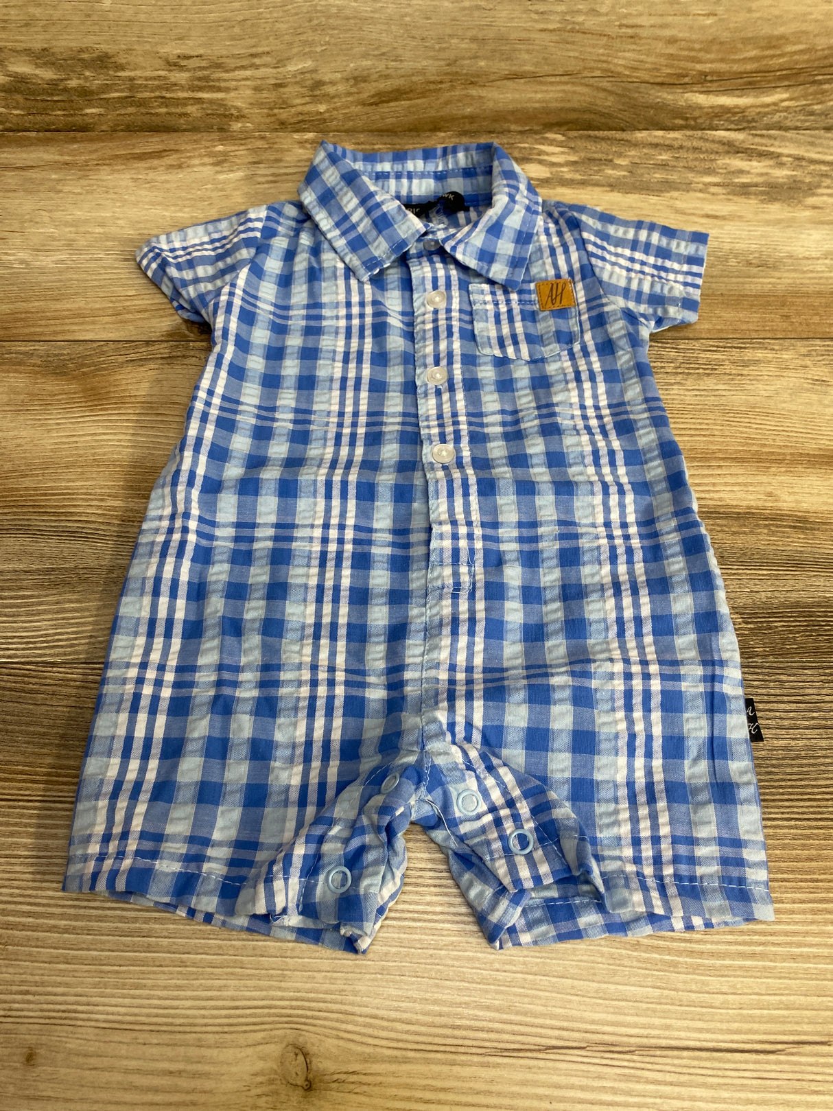 American Hawk Plaid Shortie Romper Blue sz 3-6m