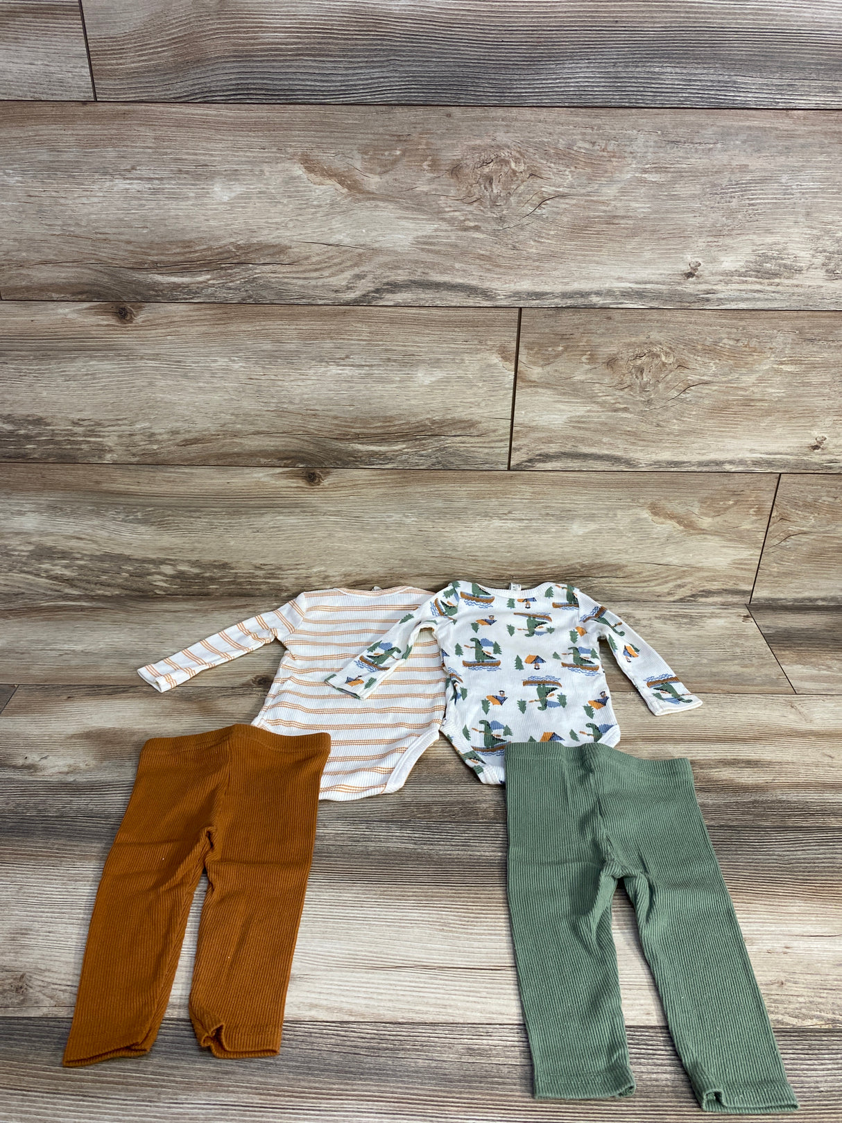 Liam & James 4pk Ribbed Dinosaur Bodysuit & Pants Set Cream sz 3-6m