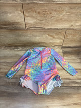 One Opening 1pc Zipper Rash Guard Swimsuit in Rianbow Leopard sz 2-3T
