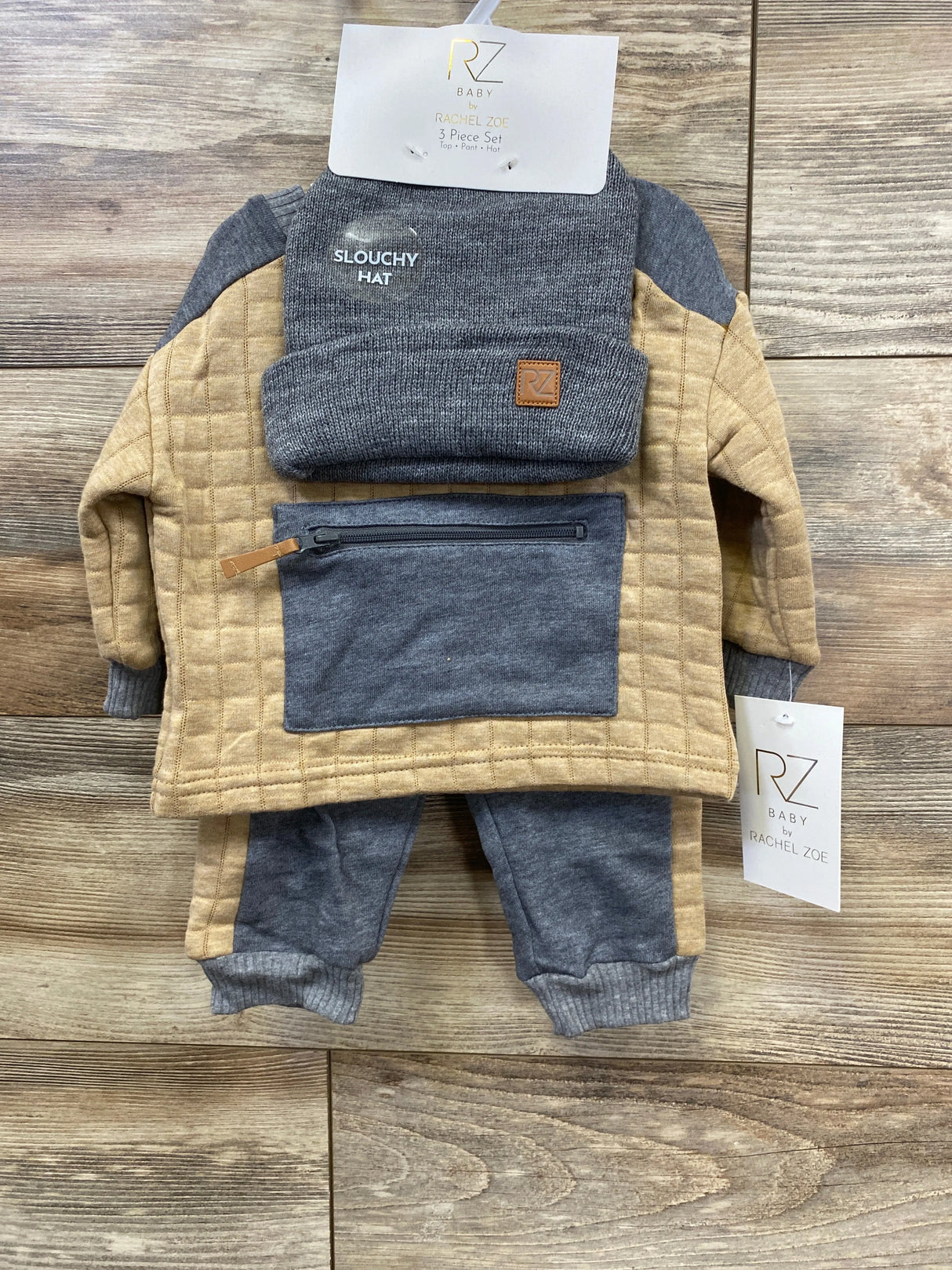 NEW Rachel Zoe 3pc Quilted Sweatshirt & Joggers Set Brown sz 6-9m