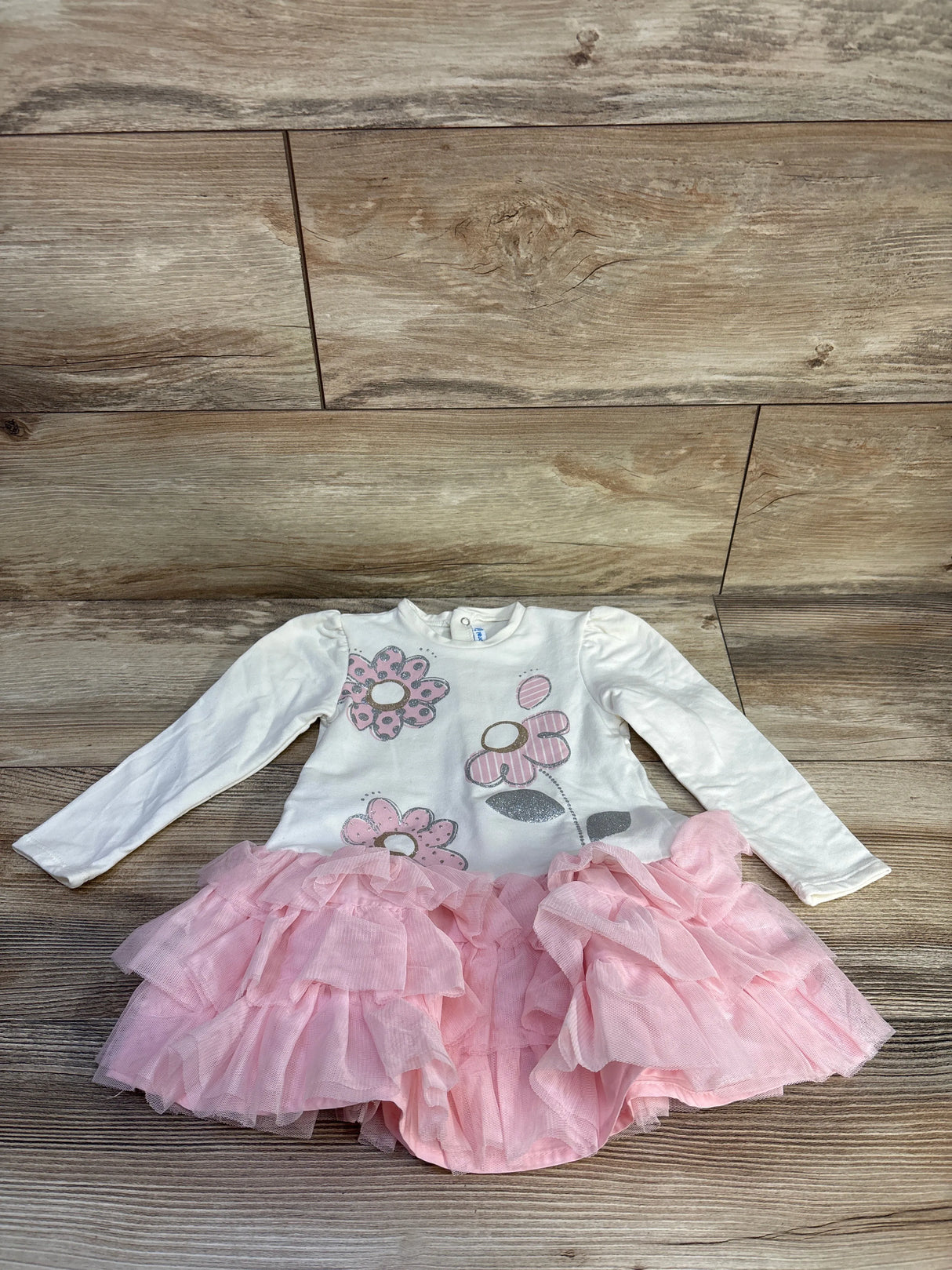 Mayoral Long Sleeve Pink Tulle Dress Ivory sz 18m