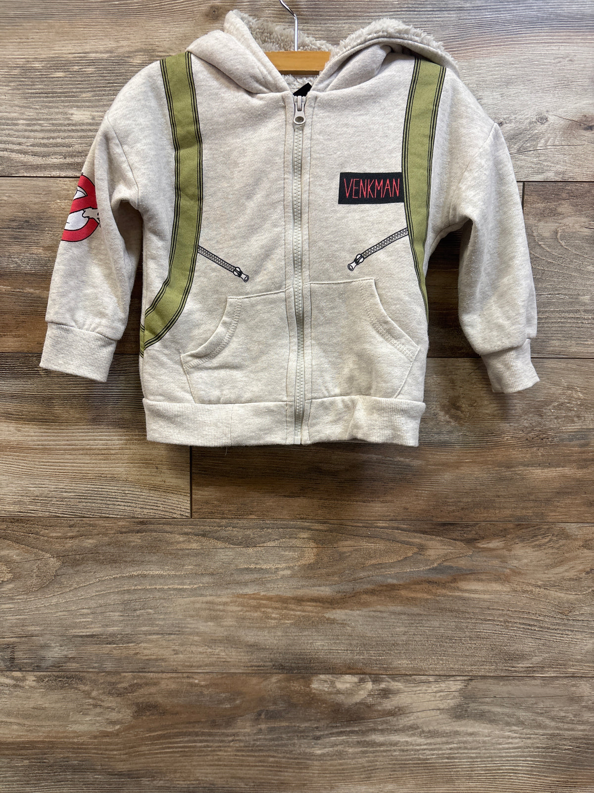Ghostbusters Venkman Zip-Up Sherpa Lined Hoodie Beige sz 3T
