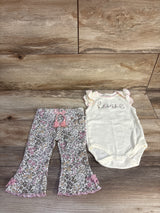 Rabbit + Bear Organic 2pc Love Bodysuit & Ribbed Flare Pants Set Ivory sz 6-9m
