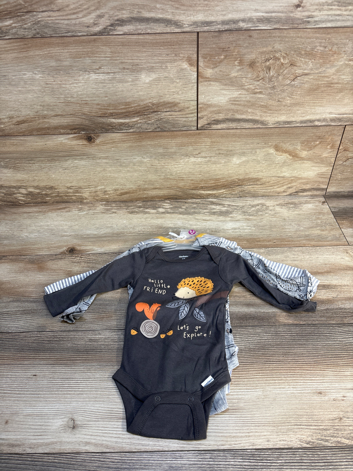 NEW Gerber 3pk Hello Little Friend Bodysuit Set Grey sz 0-3m