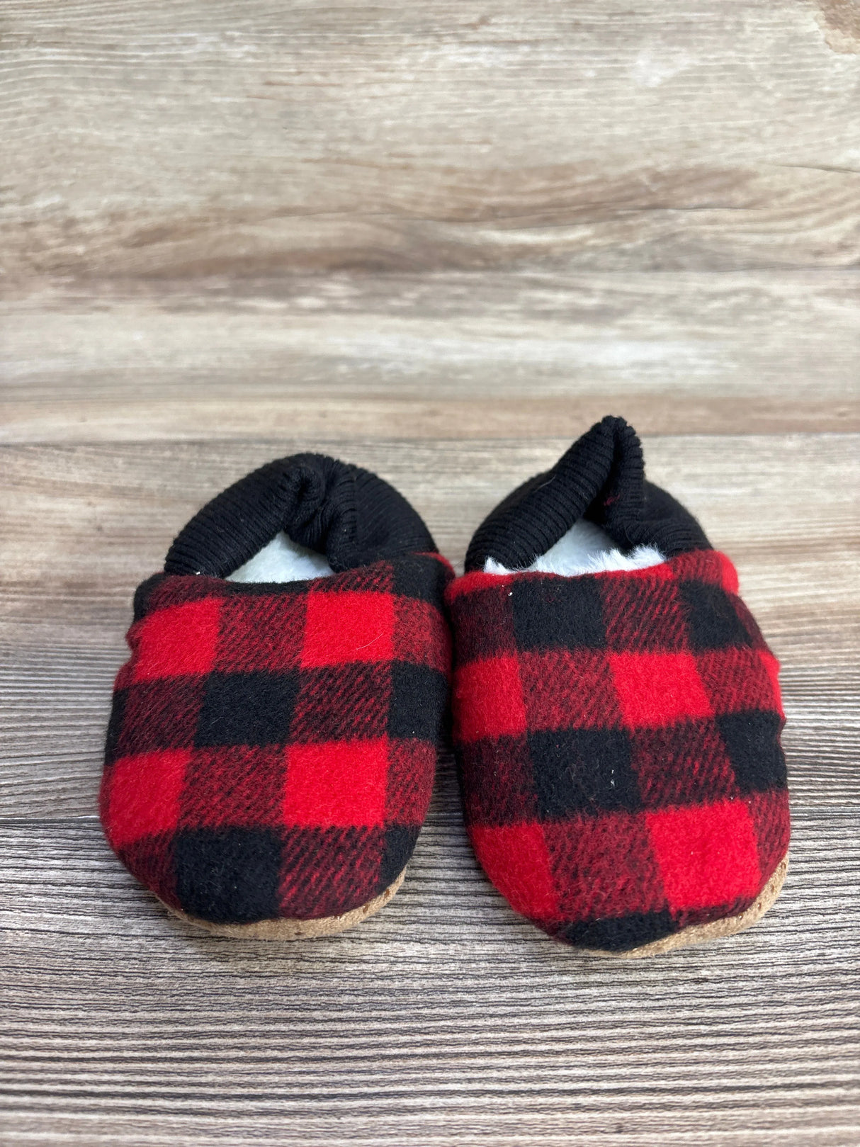 Faux Fur Buffalo Check Slippers Red sz 7/8c