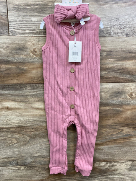 NEW Willow & Whimsy Sleeveless Rib Jumpsuit Pink sz 24m - Me n Mommy To Be