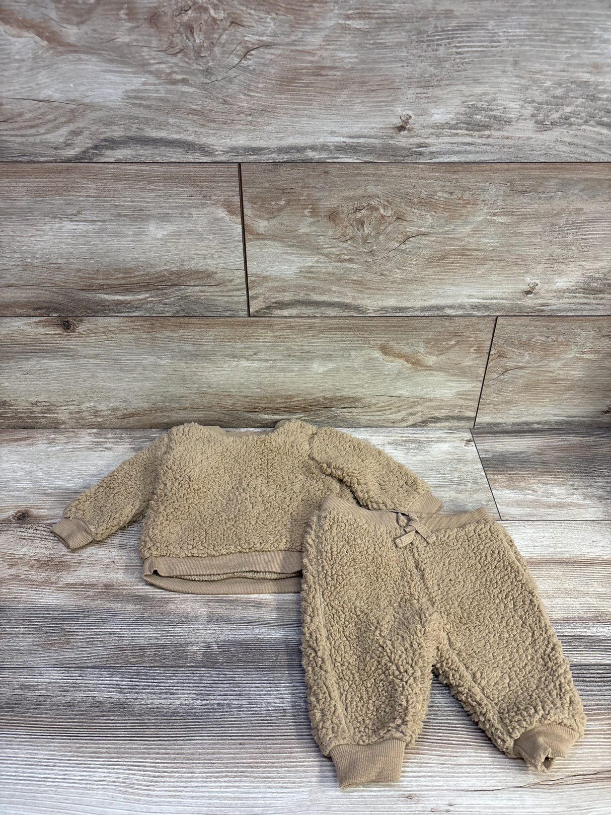 7 For All Mankind 2pc Sherpa Pullover Sweatshirt & Pants Set Tan sz 0/3m