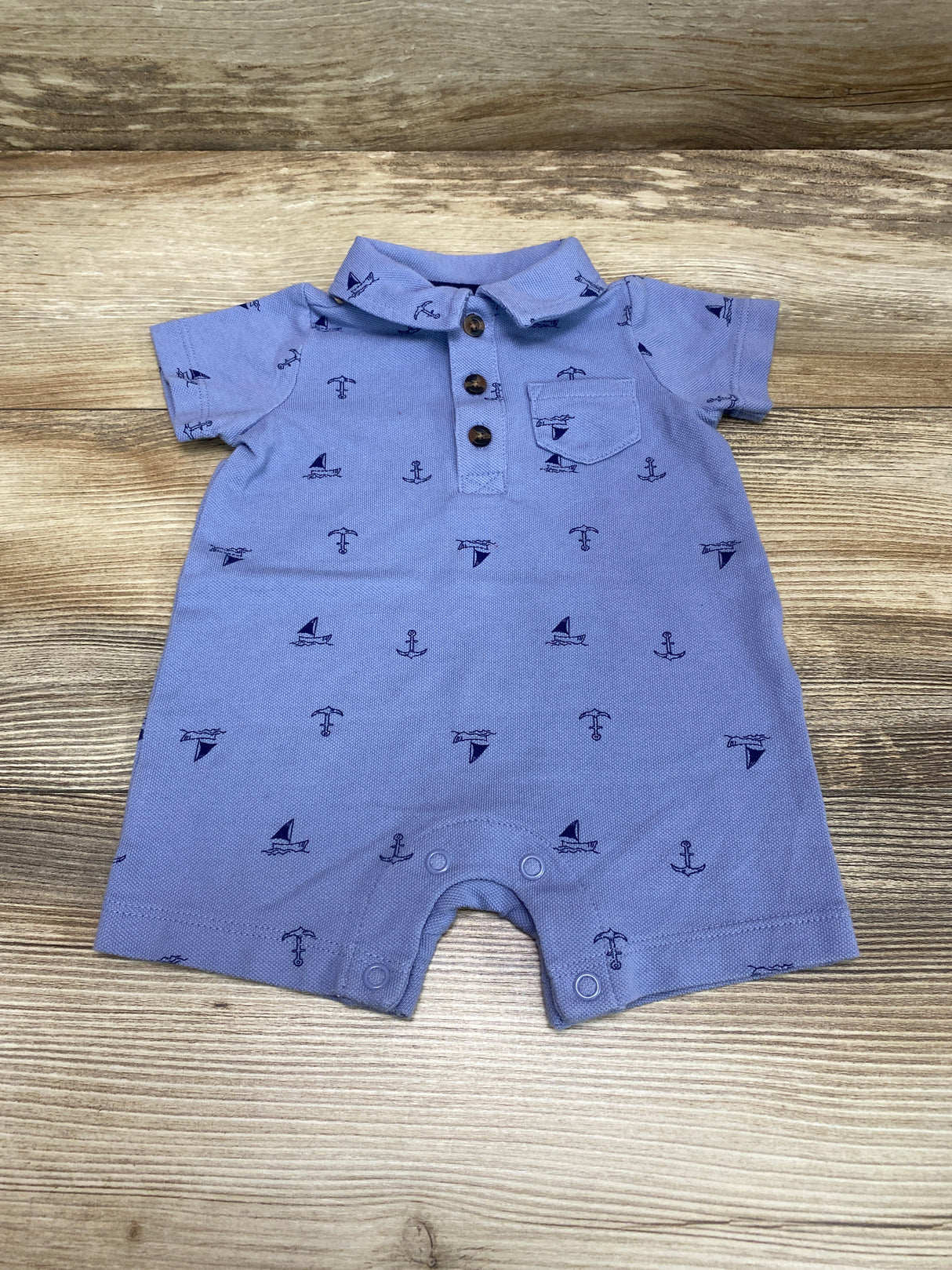 Carter's Sailboat Print Polo Shortie Romper Blue sz 3m