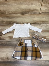 Shein 3pc Ruffle Shirt & Plaid Skirt White sz 12-18m