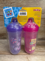 NEW Nuby Easy Sip Insulated Hard Spout Cups Pink/Purple 2pk 9oz