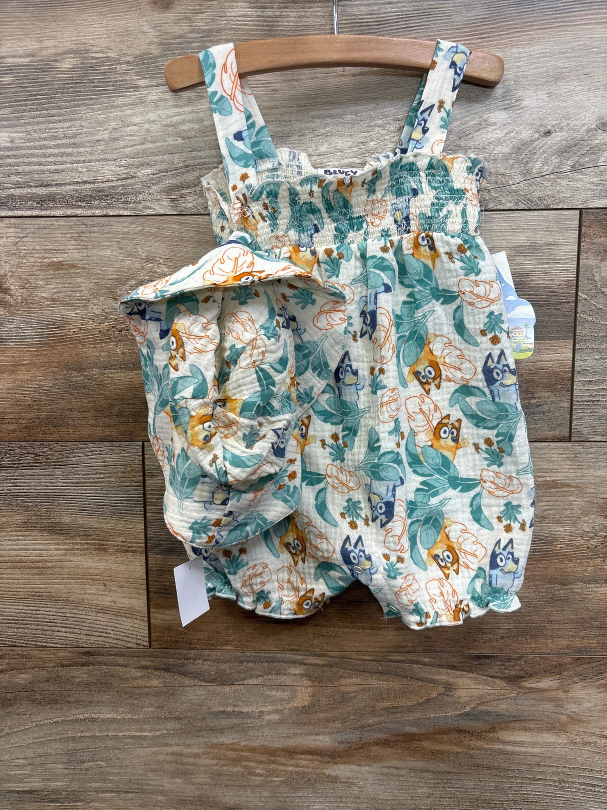 NEW Bluey 2pc Gauze Romper & Hat Set In Ivory sz 12m