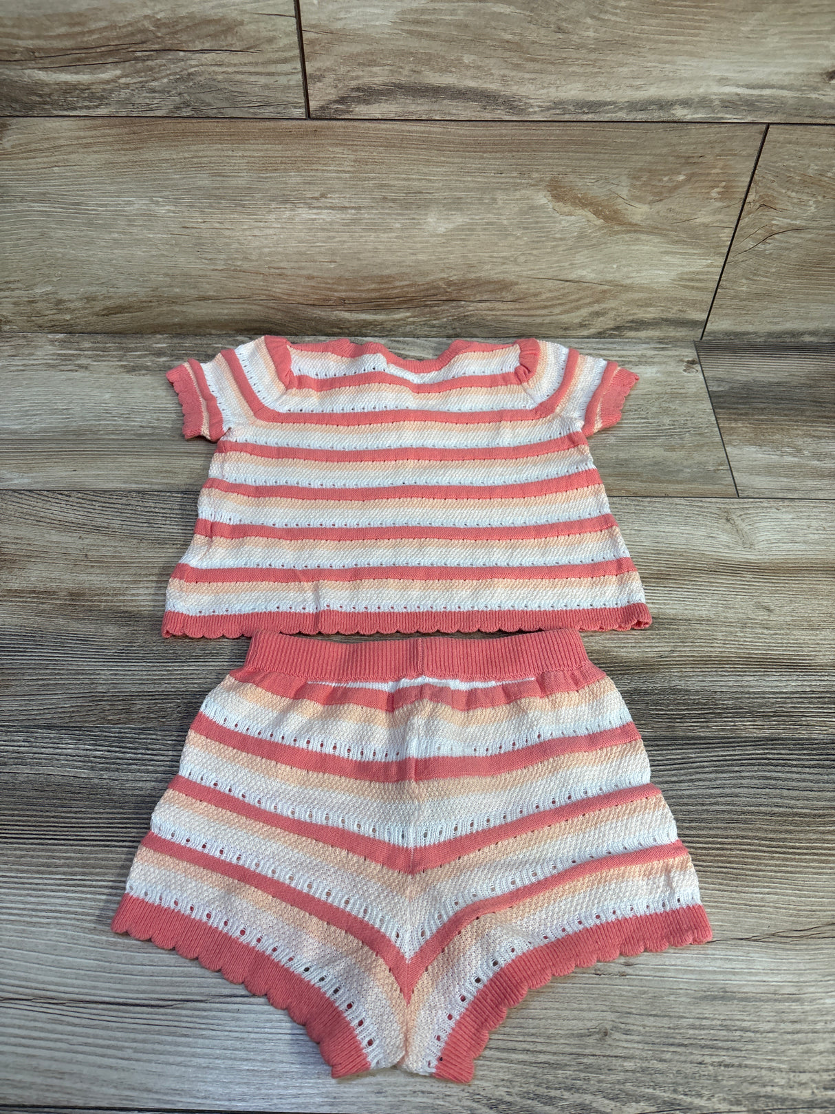 Baby Gap 2pc Striped Crochet Shirt & Shorts Set Pink sz 6-12m