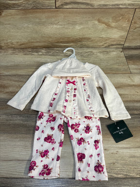 Infant girl floral pants and hooded cardigan set in pink and white, Laura Ashley Baby