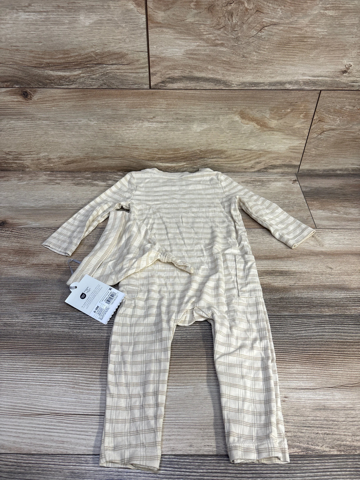 NEW Cloud Island Jacquard Checkered Romper & Hat Beige sz 6-9m