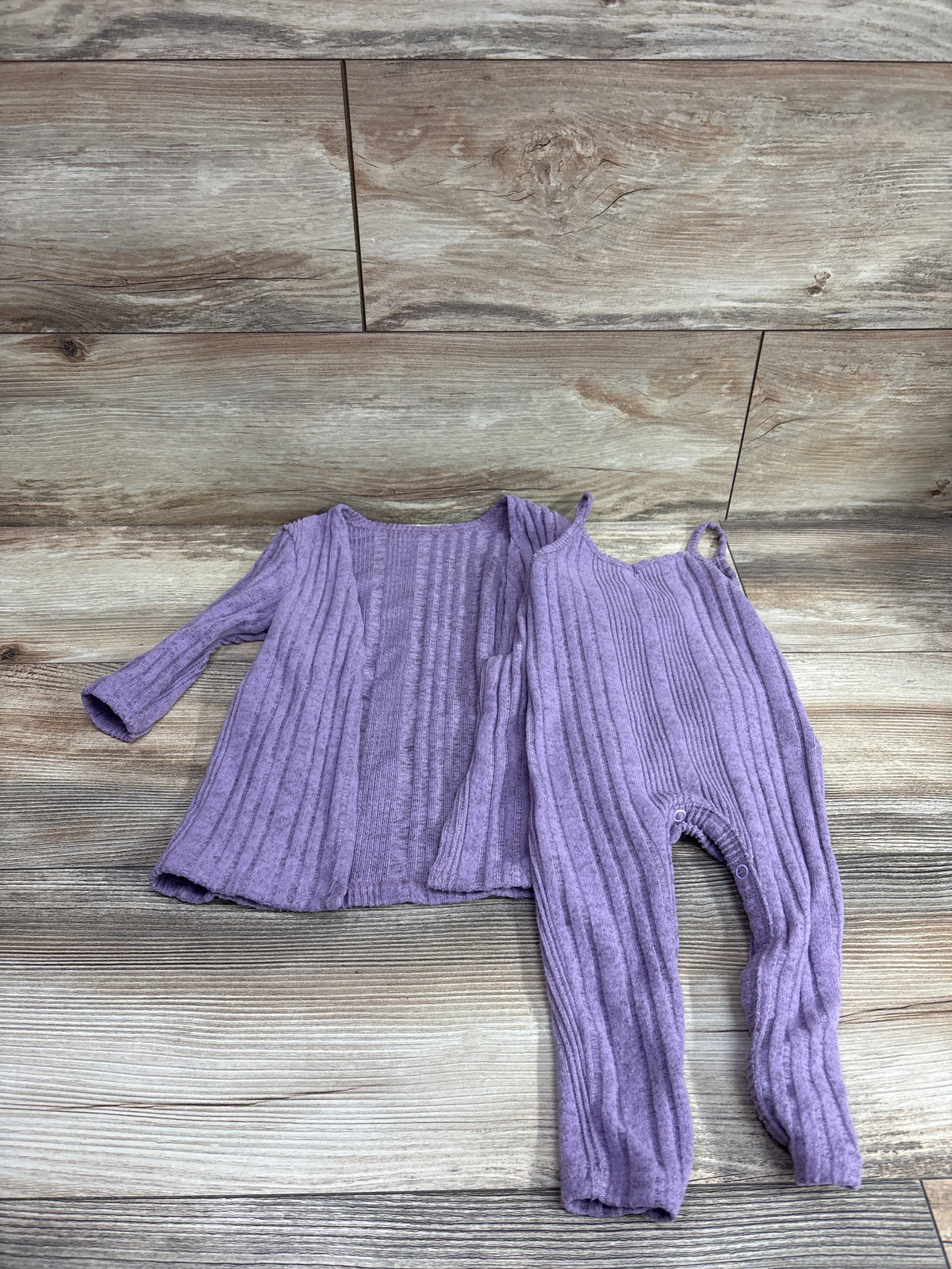 Shein 2pc Rib Knit Tank Jumpsuit & Shawl Set Purple sz 9-12m