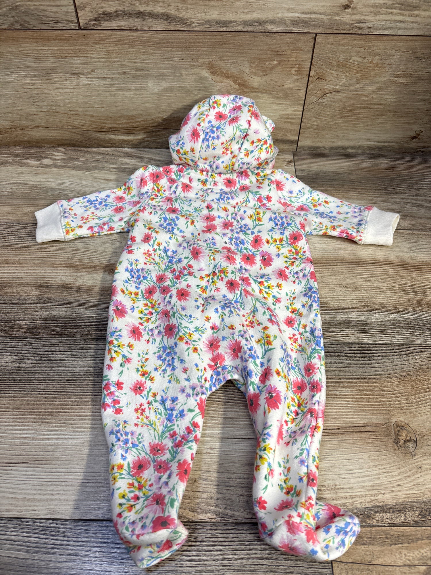 Baby Gap Logo 1pc Hooded Coverall Ivory Cream Frost Floral sz 0-3m