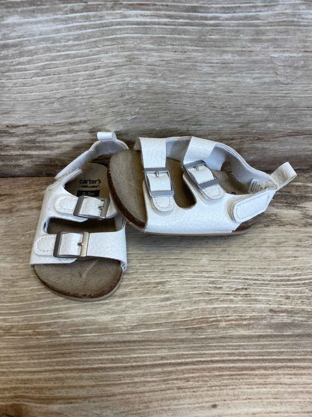 Carter's Child Of Mine Baby Buckle Faux Cork Sandals White Sz 1c