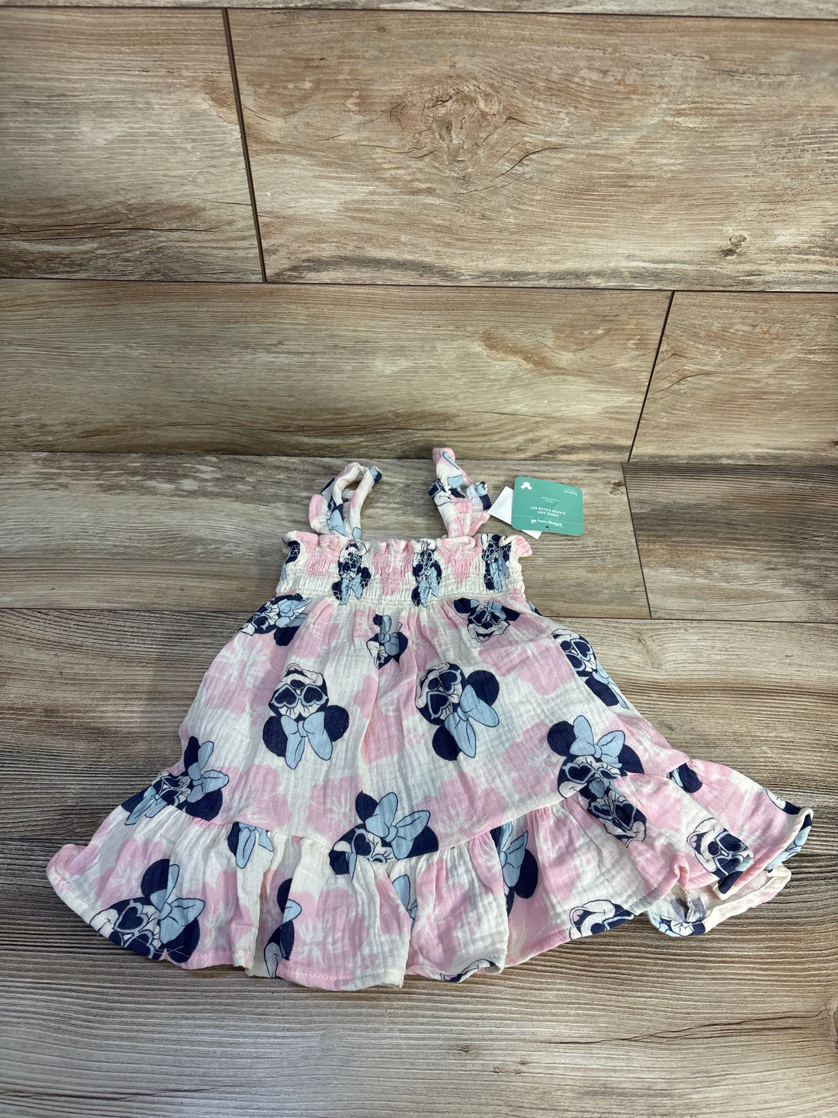 NEW Disney Baby 2pc Minnie Mouse Smocked Gauze Dress & Bloomers Pink sz 6-9m
