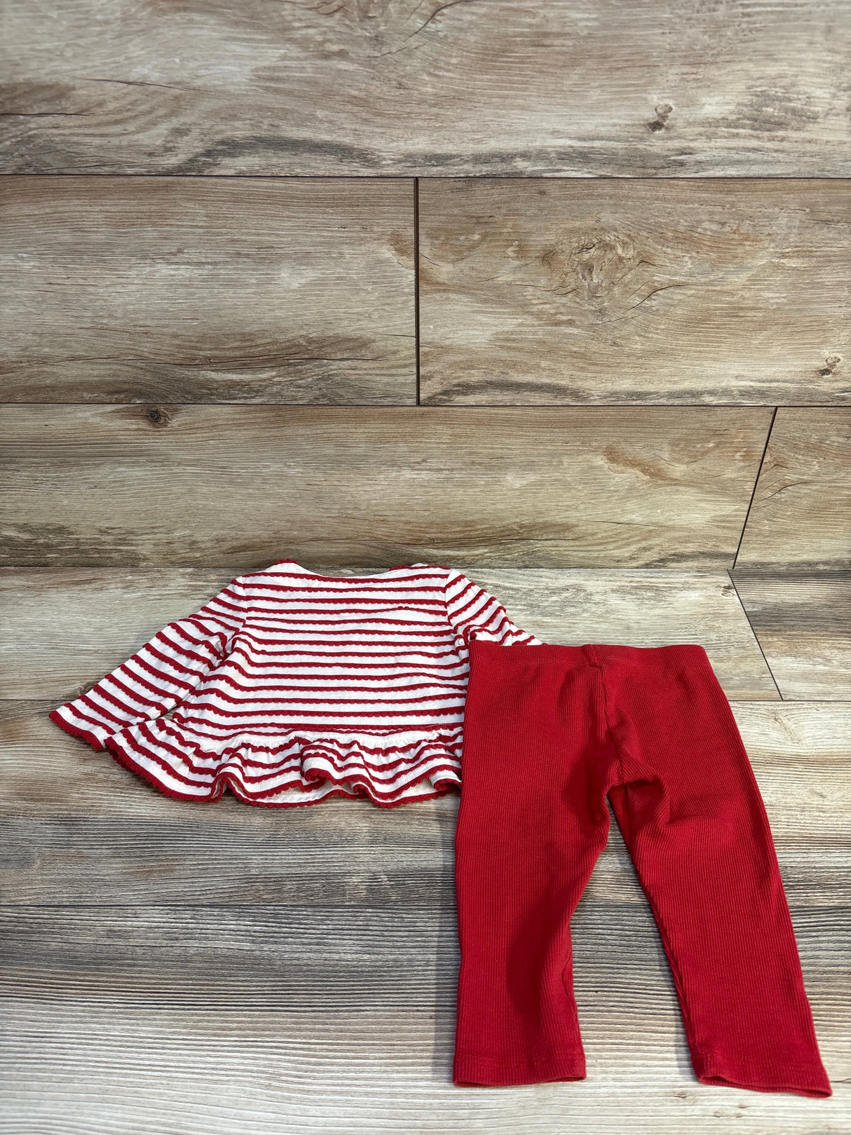 Cloud Island 2pc Striped Long Sleeve Peplum Top & Leggings Set Red sz 12m