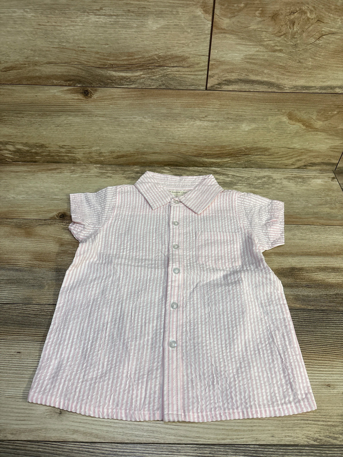 Monica + Andy Striped Seersucker Button-Up Shirt Pink sz 5T