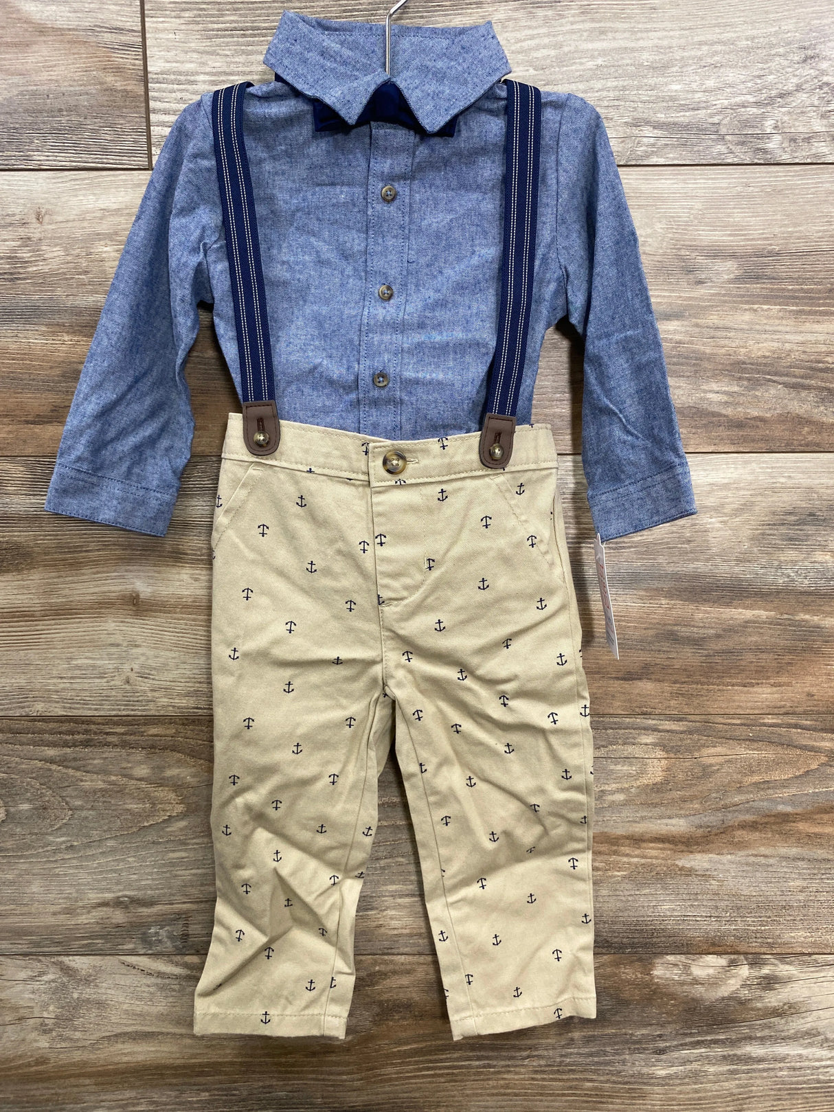 NEW Just One You 3pc Suspenders & Anchor Print Shorts Set Blue sz 18m