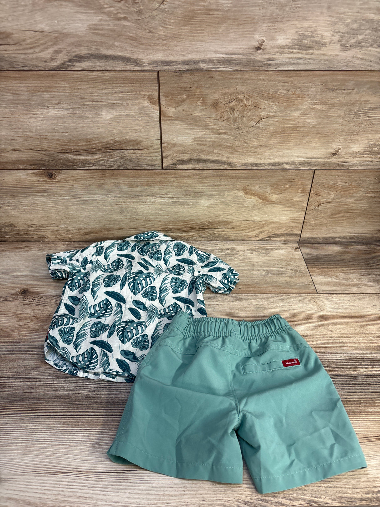 Wrangler 2pc Button-Up Shirt & Board Shorts Set Beige sz 2T