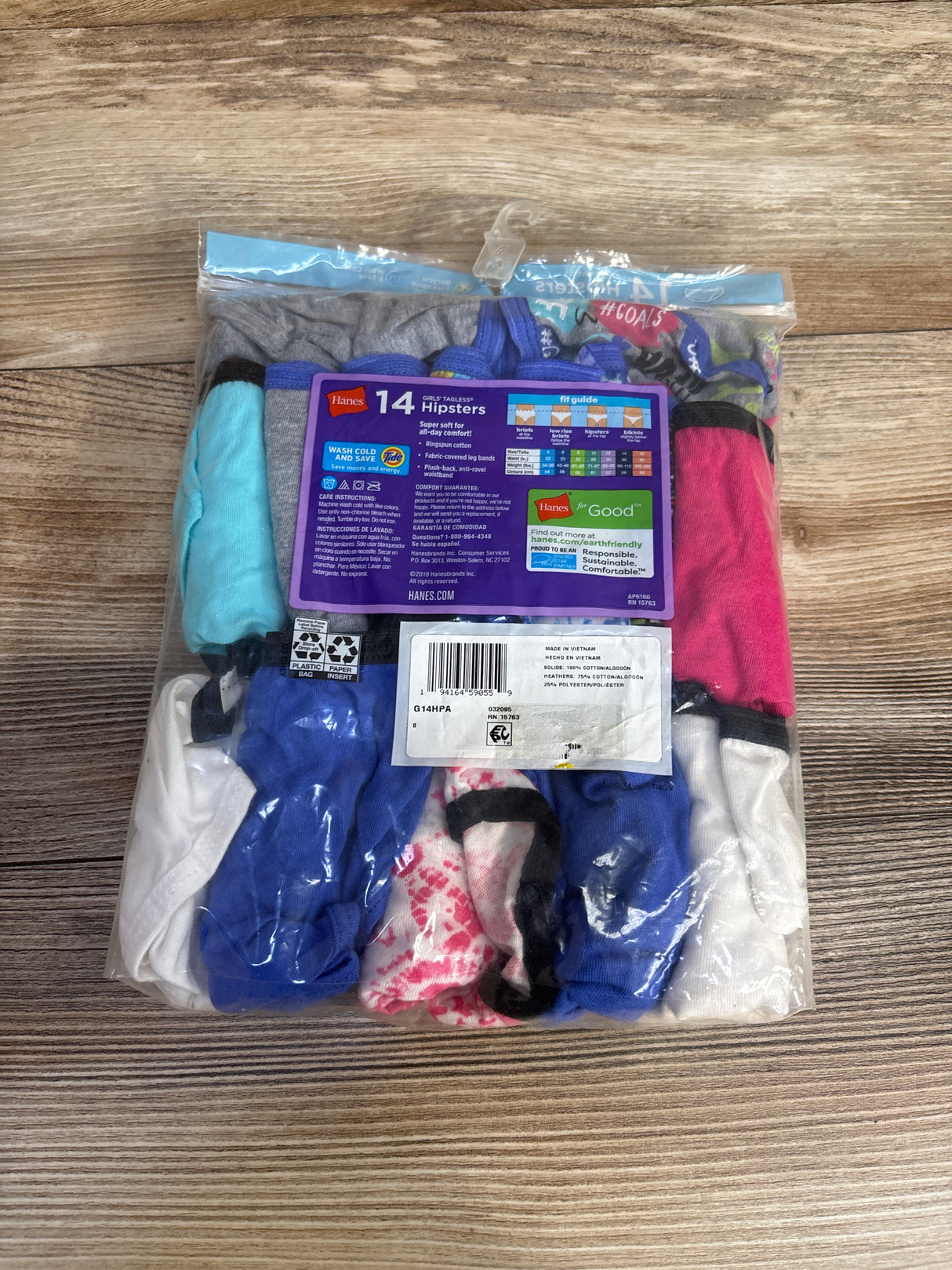 NEW Hanes Girls' Tagless Hipster Underwear 14pk sz 8