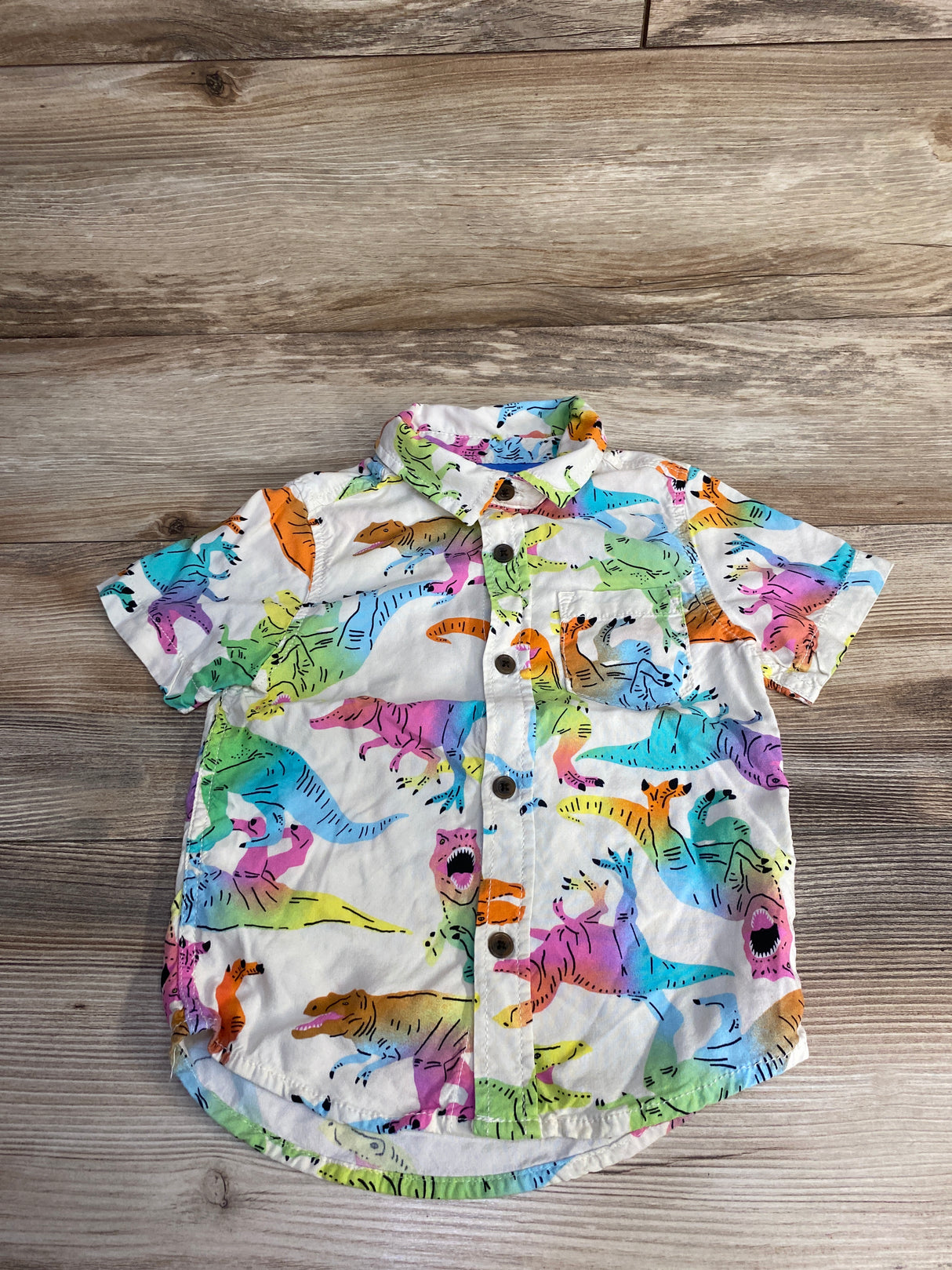 Cat & Jack Dino Button-Up Shirt Cream sz 3T