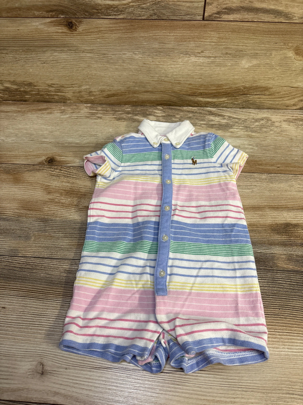 Ralph Lauren Striped Knit Oxford Button-Down Shortie Romper White sz 9m